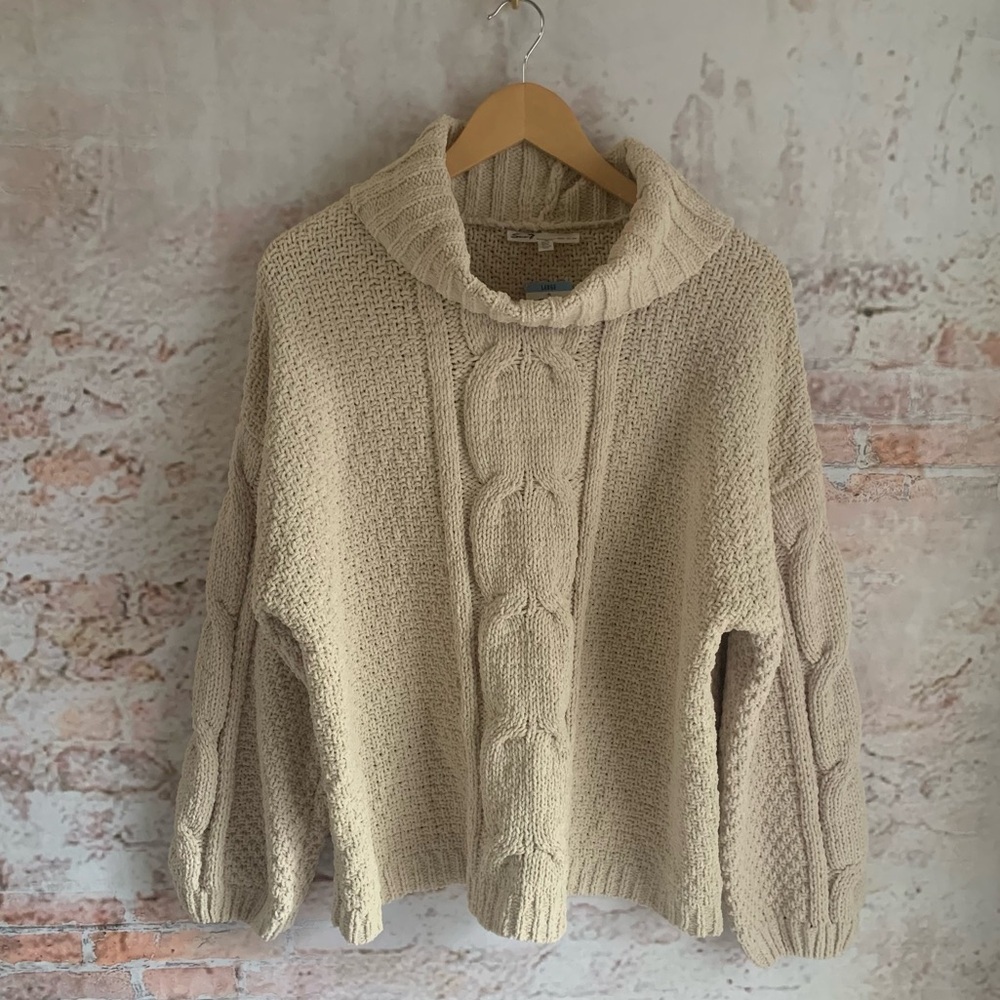 Cable Knit Ivory Cream Chenille Sweater